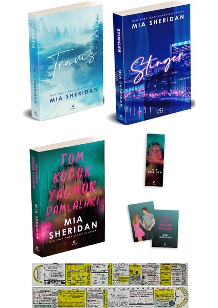 Mia Sheridan 3 Kitap Set / Travis + Stinger + Tüm Küçük Yağmur Damlaları + Mat. Öğreten Cetvel