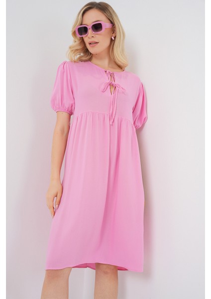 Kadın Bağcıklı Midi Elbise 2575 - Pembe fırsatları