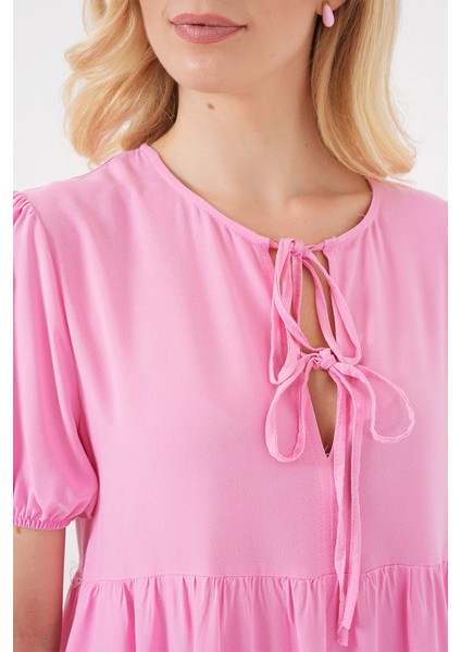 Kadın Bağcıklı Midi Elbise 2575 - Pembe indirimleri