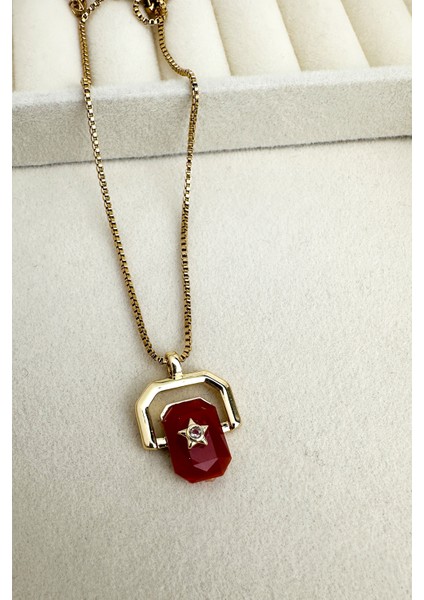 Çelik Altın Rengi Geometrik Nazar Boncuğu Detaylı Taşlı Kolye (40CM) fiyatları