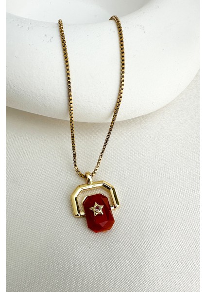 Çelik Altın Rengi Geometrik Nazar Boncuğu Detaylı Taşlı Kolye (40CM) modelleri