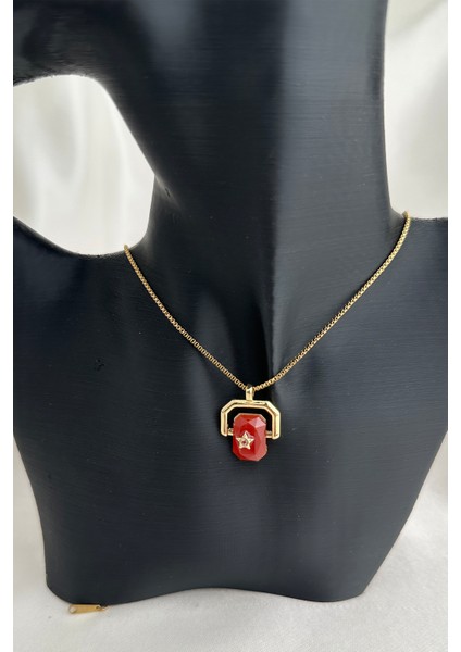 Çelik Altın Rengi Geometrik Nazar Boncuğu Detaylı Taşlı Kolye (40CM) fırsatları