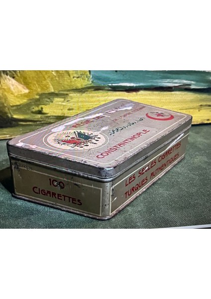 Regie Des Tabacs Constantinople Osmanlı Devlet Armalı Teneke Tütün Kutusu 14,5 cm 8 cm 4 cm