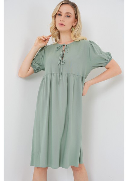 Kadın Bağcıklı Midi Elbise 2575 - Çağla