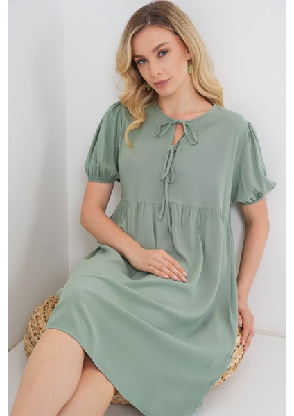 Kadın Bağcıklı Midi Elbise 2575 - Çağla modelleri