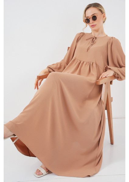 Kadın Balon Kol Uzun Tesettür Elbise 2464 - Bisküvi modelleri