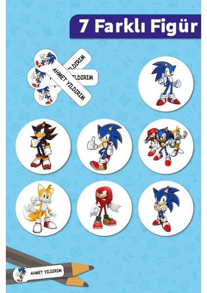 Sonic Temalı Kişiye Özel Isimli Defter Kalem Okul Etiketi, Yırtılmaz Pvc Etiket, Sudan Etkilenmez fiyatları
