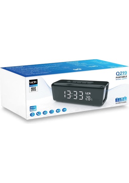 Saatli Bluetooth Hoparlör - Q219 Taşınabilir Saatli , Alarmlı , Termometreli Bluetooth Hoparlör fiyatları