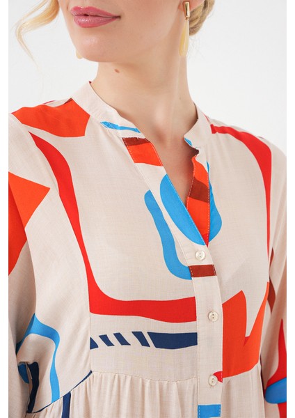 Kadın Desenli Uzun Tesettür Elbise 2585 - Turuncu indirimleri