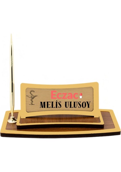 Eczacılara Özel Kişiye Özel Masa Isimliği | Altın Detaylı Ahşap Ofis Aksesuarı modelleri