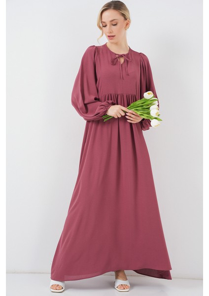 Kadın Balon Kol Uzun Tesettür Elbise 2464 - D.gül Kurusu