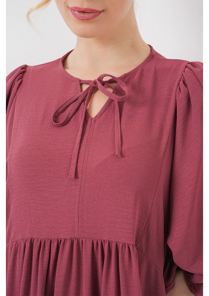 Kadın Balon Kol Uzun Tesettür Elbise 2464 - D.gül Kurusu indirimleri