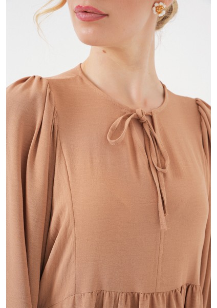 Kadın Balon Kol Uzun Tesettür Elbise 2464 - Bisküvi indirimleri