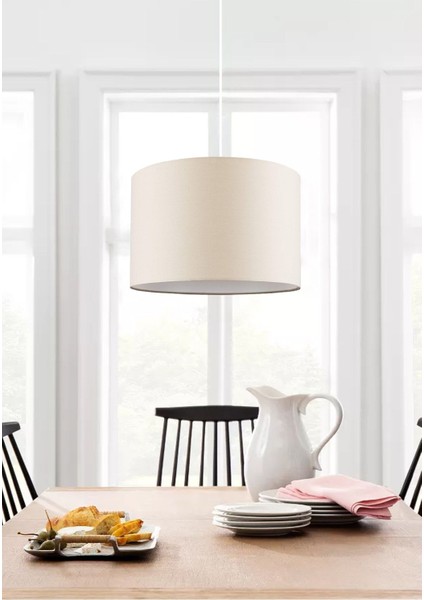 Tekli Sarkıt Çap 30 cm Kumaş Avize Krem Yuvarlak AV66