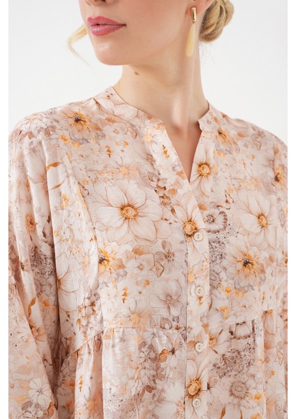 Kadın Desenli Tesettür Elbise 2583 - Bej indirimleri