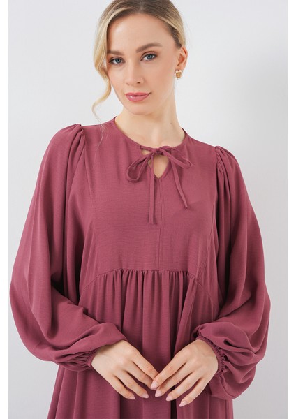 Kadın Balon Kol Uzun Tesettür Elbise 2464 - D.gül Kurusu fırsatları