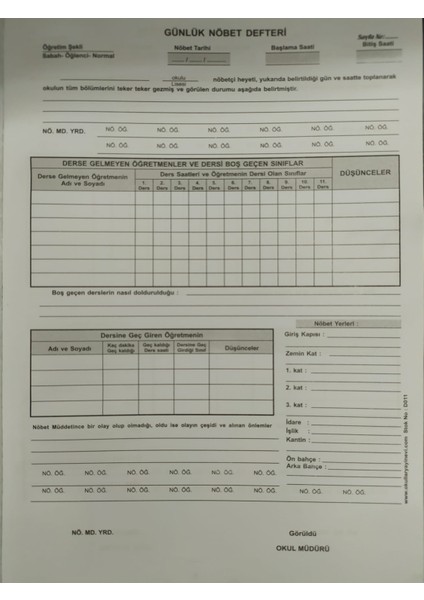 Günlük Nöbet Defteri Ciltli 100 YAPRAK(200 Sayfa) Yeni Basım fiyatları