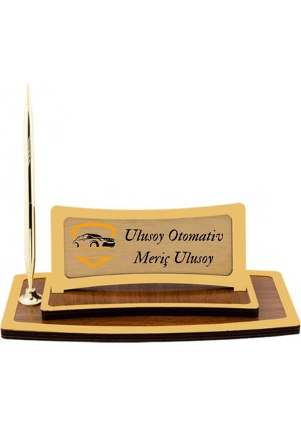 Kurumsal Firmalara Özel Logolu Masa Isimliği | Kişiye Özel Altın Detaylı Ahşap Tasarım modelleri