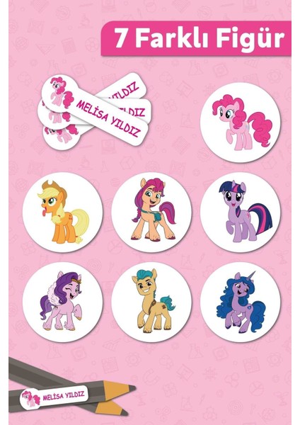 Pony Tasarımlı Kişiye Özel Isimli Defter Kalem Okul Etiketi, Yırtılmaz Pvc Etiket, Suya Dayanıklı fiyatları