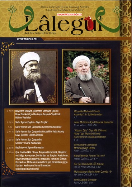 Lalegül Dergisi Ağustos 2025 Cübbeli Ahmet Hoca Safer Ayı ve Çarşamba Günü Korunma Duaları Hıfzı Iman Duası ve Namazı