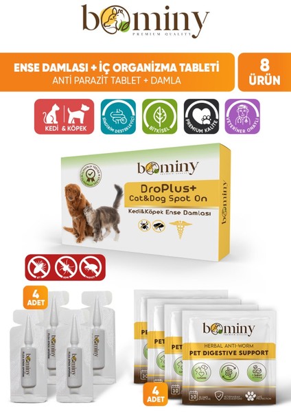 Kedi Köpek Iç Dış Parazit 4 Adet 1 Ml Dış Parazit 4 Adet İç Parazit Tablet