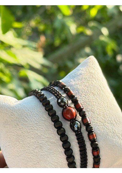 Kırmızı Jasper, Hematit Bileklik - 3'lü Kombin Bileklik - Tasarım Bileklik Ayarlanabilir modelleri