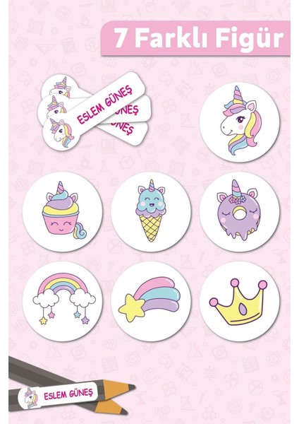 Unicorn Tasarımlı Kişiye Özel Isimli Defter Kalem Okul Etiketi, Yırtılmaz Pvc Etiket, Suya Dayanıklı fiyatları