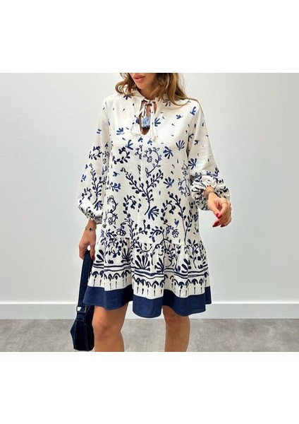 Marin Pamuklu Mini Elbise