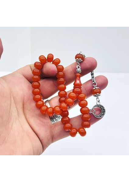 Turuncu Renk Basık Model Sıkma Ateş Kehribar Tesbih