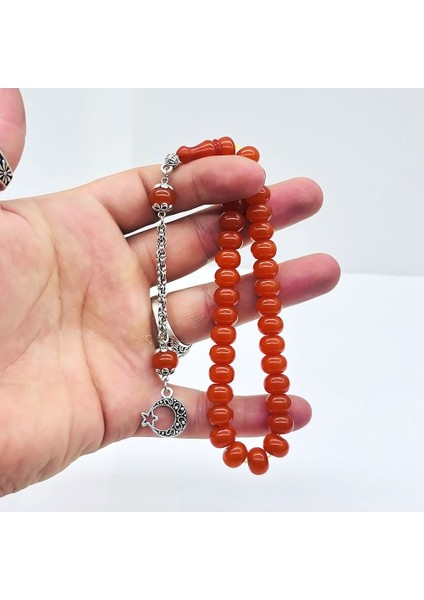 Turuncu Renk Basık Model Sıkma Ateş Kehribar Tesbih fiyatları