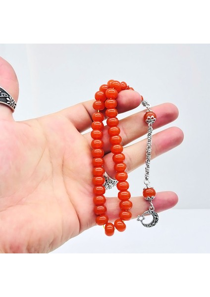 Turuncu Renk Basık Model Sıkma Ateş Kehribar Tesbih modelleri