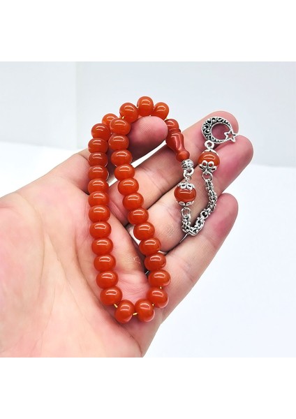 Turuncu Renk Basık Model Sıkma Ateş Kehribar Tesbih indirimleri