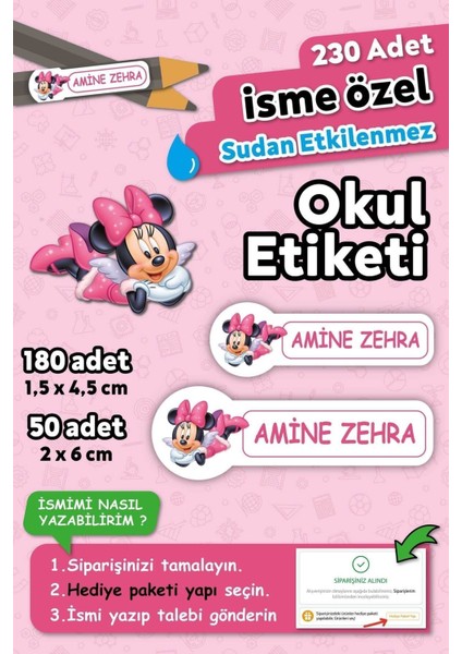 Okul Etiketi Kalem Defter Etiketi Özel Isim Yazılabilen Etiket 230 Adet Yırtılmaz Pvc Etiket