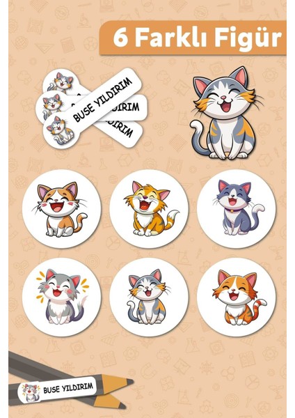 Sevimli Kediler Tasarımlı Isimli Defter Kalem Okul Etiketi, Yırtılmaz Pvc Etiket, Suya Dayanıklı fiyatları