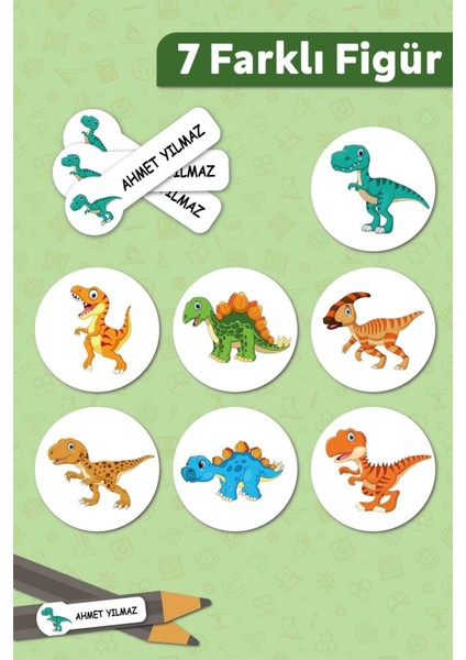 Dinazor Temalı Kişiye Özel Isimli Defter Kalem Okul Etiketi, Yırtılmaz Pvc Etiket fiyatları