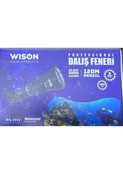 WS-5555 Şarjlı Su Altı Dalış El Feneri 120 Menzil 15W 2200 Lümen fırsatları