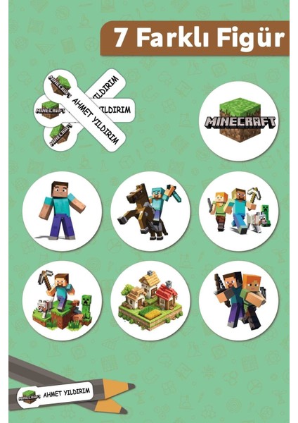 Minecraft Temalı Kişiye Özel Isimli Defter Kalem Okul Etiketi, Yırtılmaz Pvc Etiket, Islanmaz fiyatları