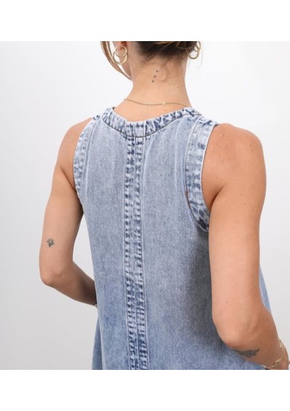 Çift Cepli V Yaka Denim Elbise fırsatları