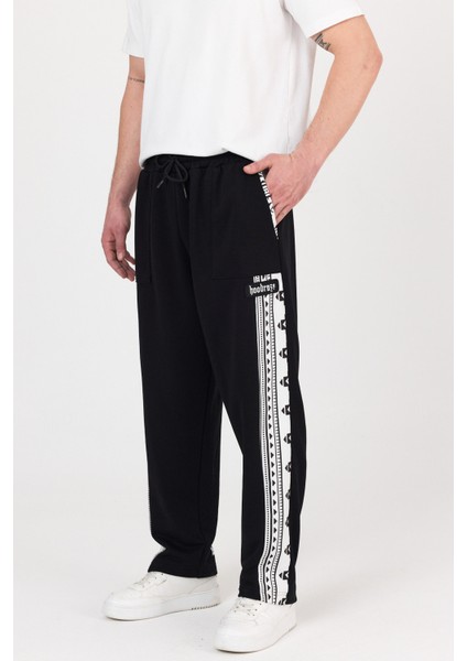 Erkek Siyah Beyaz Garnili Eşofman Altı