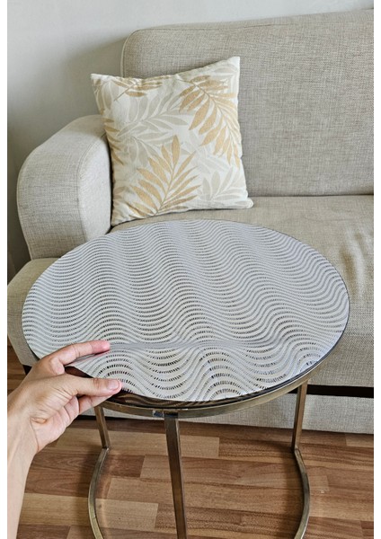 Orta Sehpa Gümüş Paralel Çizgili Yuvarlak Pvc Dantelli Sehpa Örtüsü Çeyizlik Şeffaf Pvc Masa Örtüsü modelleri