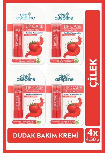 Lip Care Strawberry (Çilek) Renkli Dudak Nemlendirici 4,5 G x 4 Adet