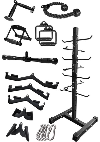 Cable Crossover Çalışma Istasyonu Aparatları Seti - Triceps Halatı - Mag Grip Set - Lat Triceps Bar