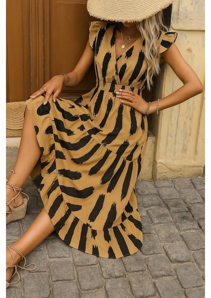 Kadın Kısa Kollu Kruvaze Yakalı Fırfırlı Süprem Elbise fiyatları