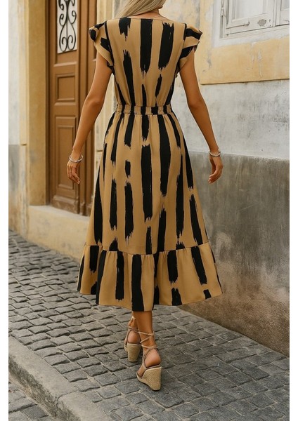 Kadın Kısa Kollu Kruvaze Yakalı Fırfırlı Süprem Elbise modelleri