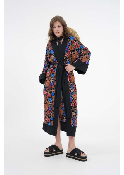 Kahverengi Desenli Maxi Dokuma Kimono fırsatları