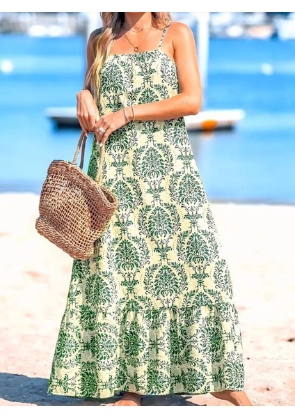 Kadın Ip Askılı Desenli Fırfırlı Süprem Elbise fırsatları