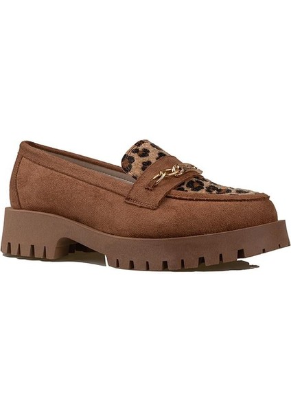 Taba Kadın Nubuk Leopar Casual Ayakkabı