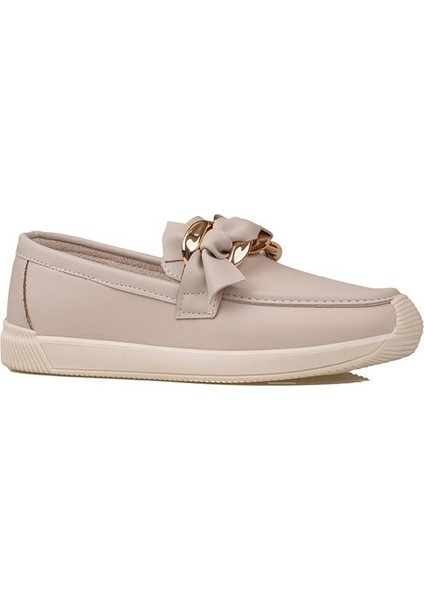 Krem Fiyonk Detaylı Kadın Loafer Ayakkabı