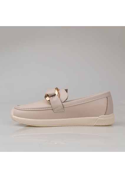 Krem Fiyonk Detaylı Kadın Loafer Ayakkabı modelleri
