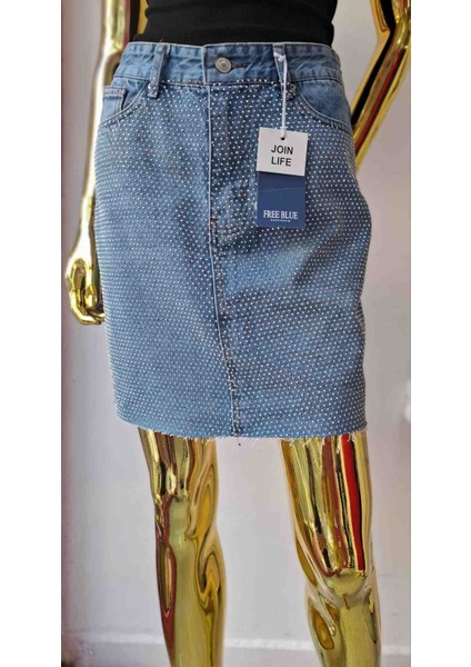 Taş Detaylı Kot Etek modelleri